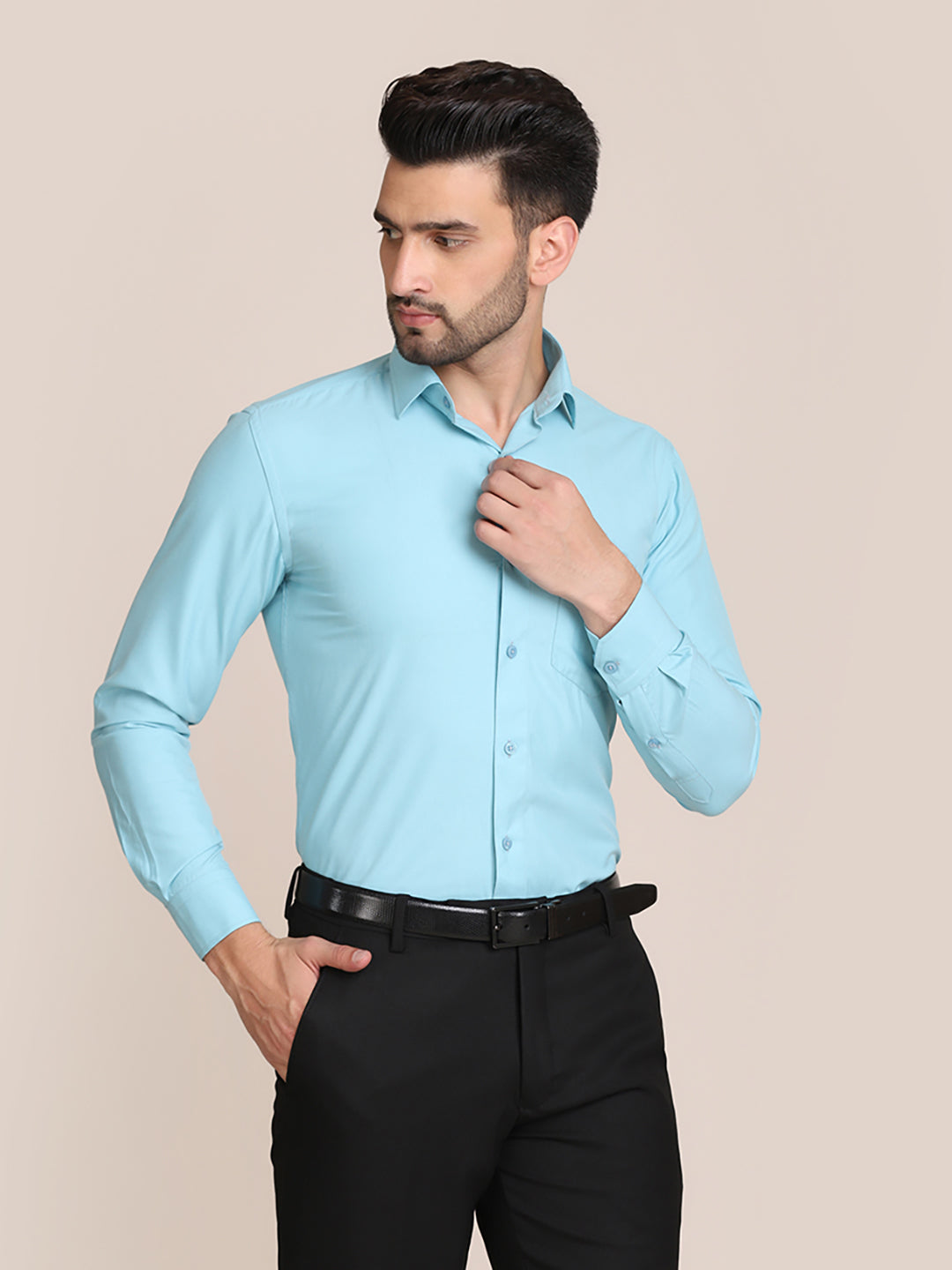 Men Blue Formal Solid Shirt - Tahvo India