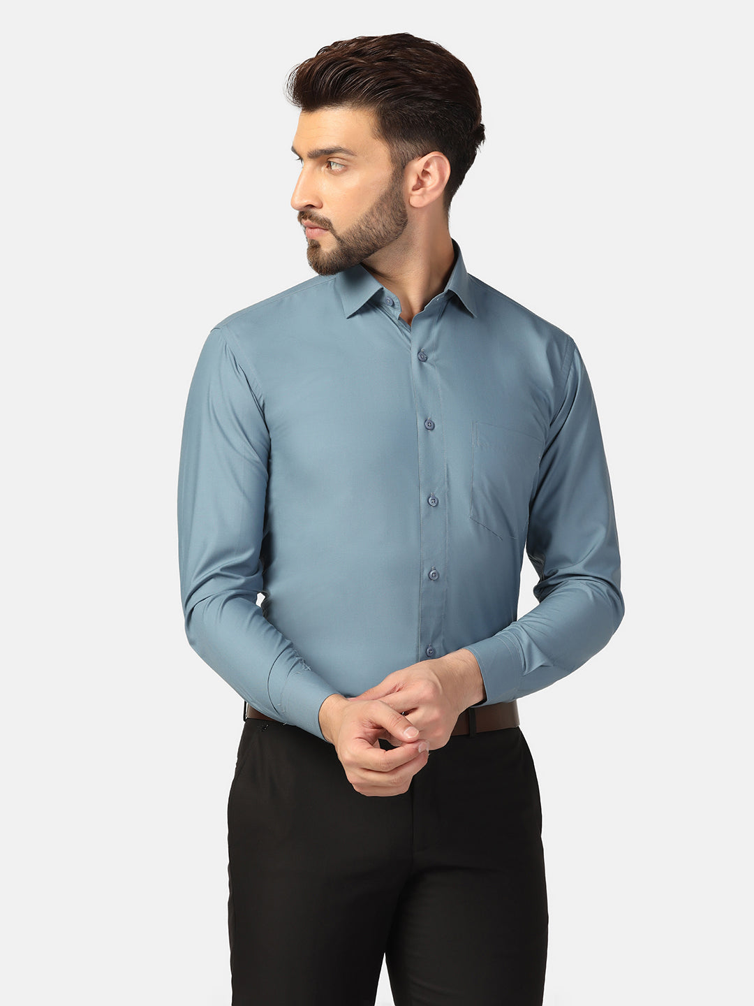 Men Grey Formal Cotton Shirt - Tahvo India