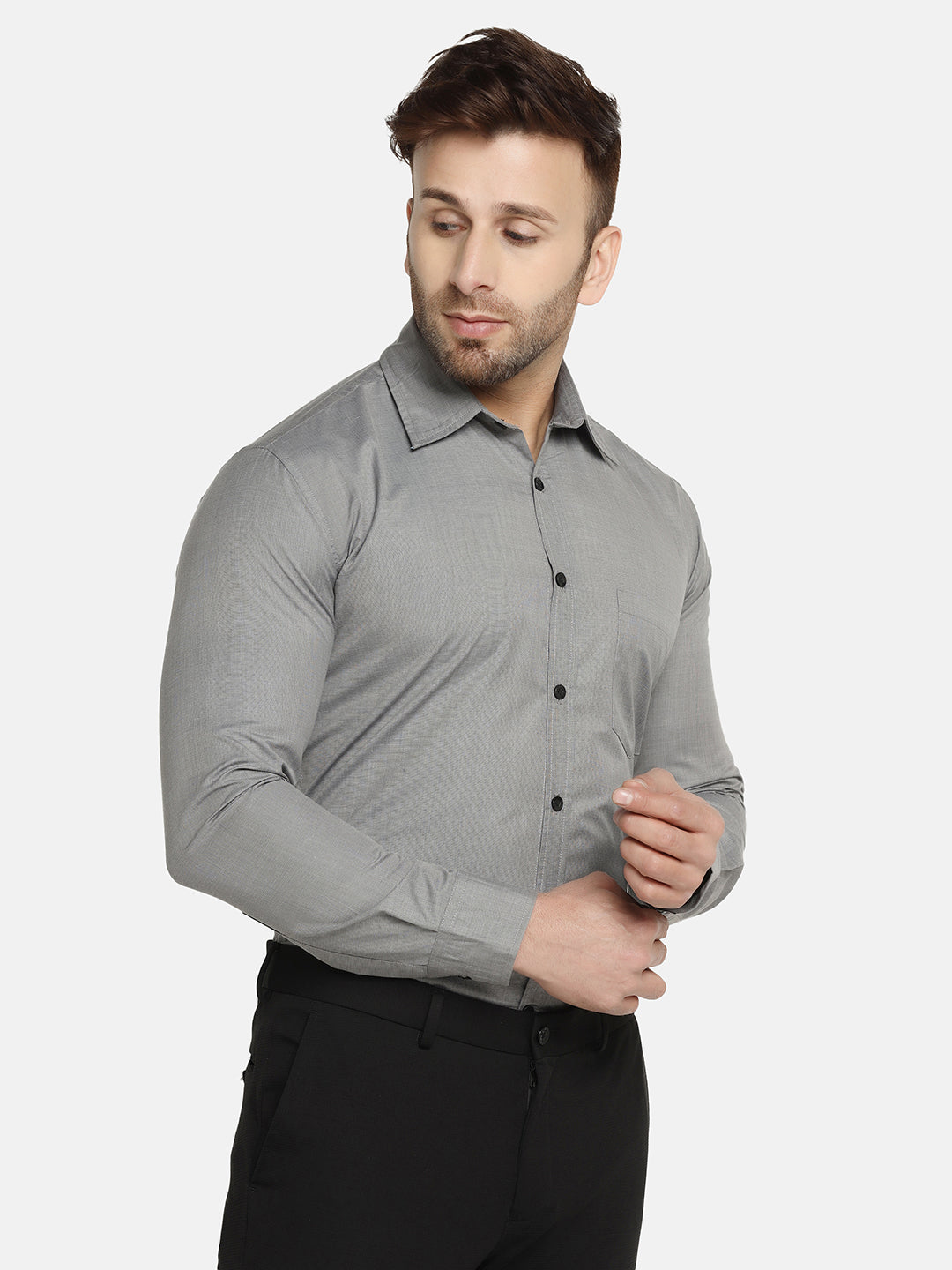 Men Formal Grey Solid Shirt - Tahvo India