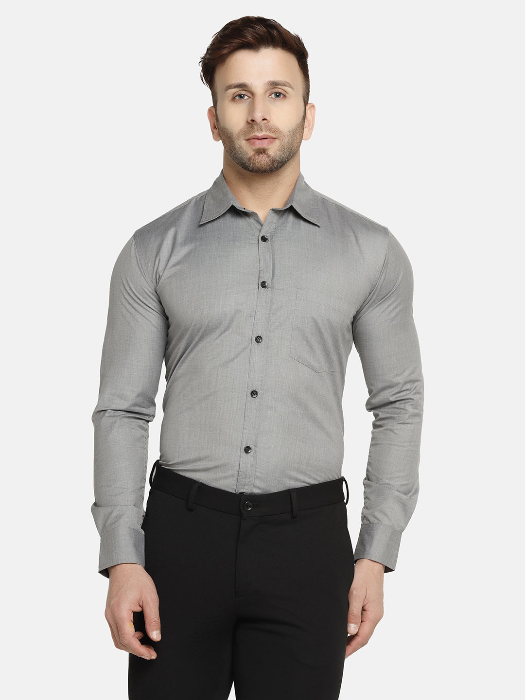 Men Formal Grey Solid Shirt - Tahvo India