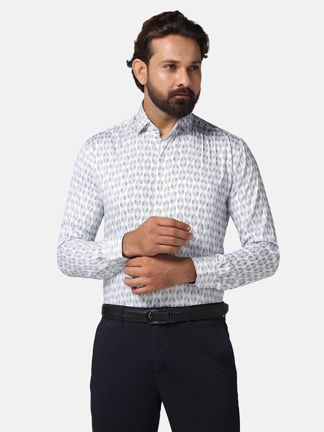 Men White Printed Cotton Shirt - Tahvo India
