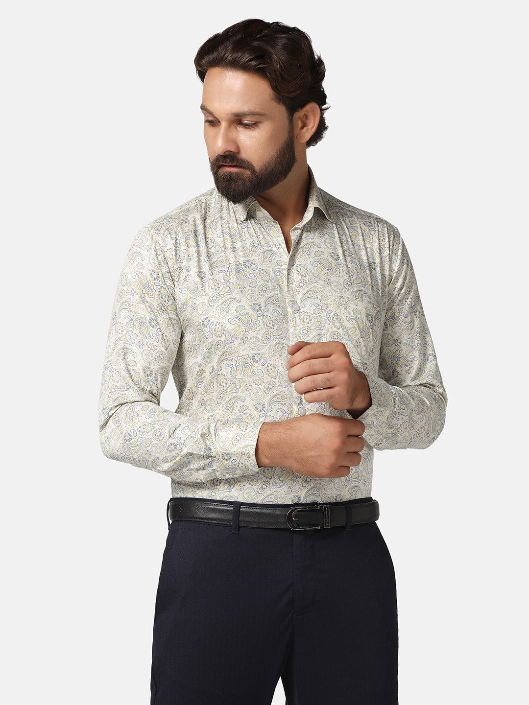 Men White Printed Cotton Shirt - Tahvo India