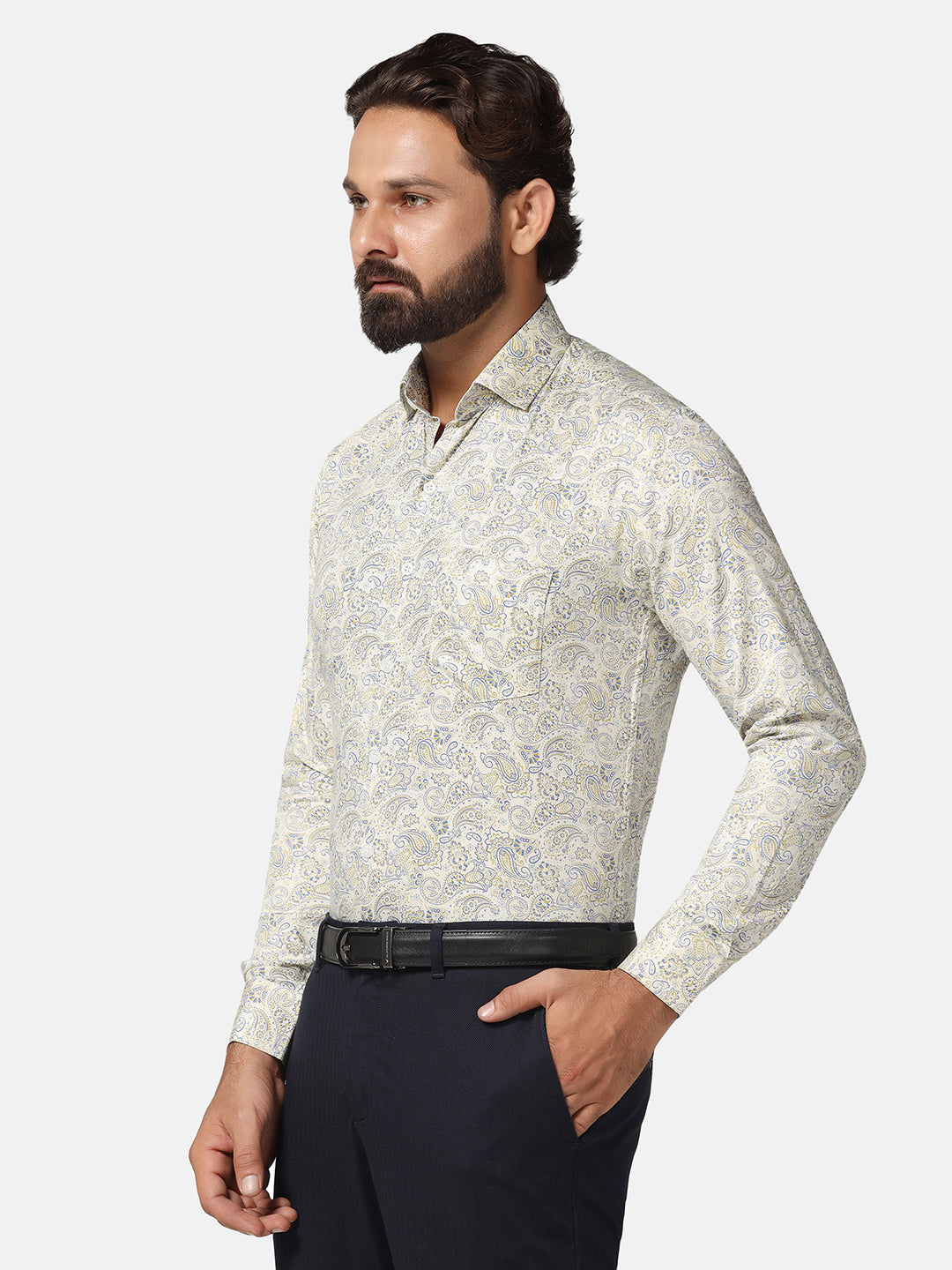 Men White Printed Cotton Shirt - Tahvo India