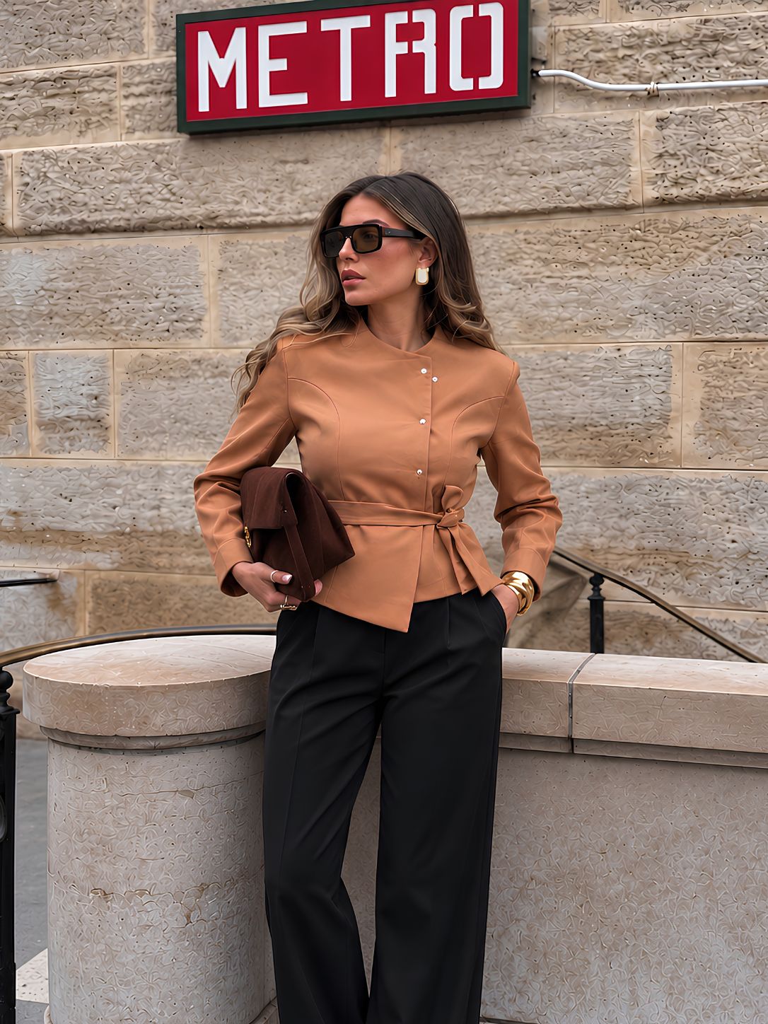 Round Neck Blazer With Belt