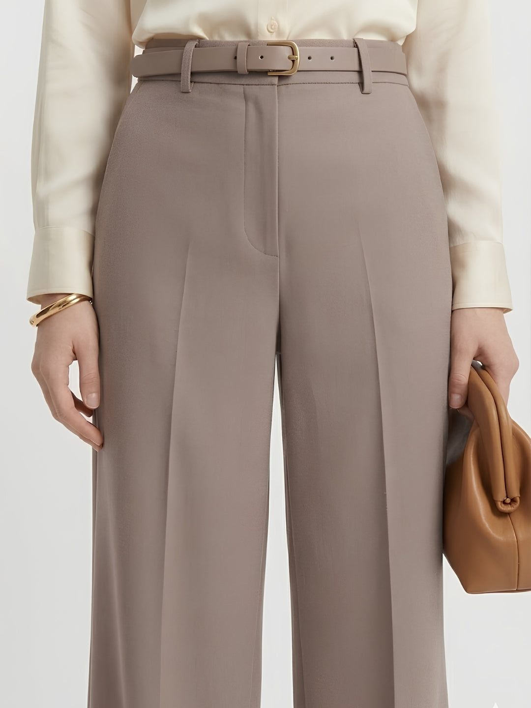 Taupe Brown Wide Leg Trousers