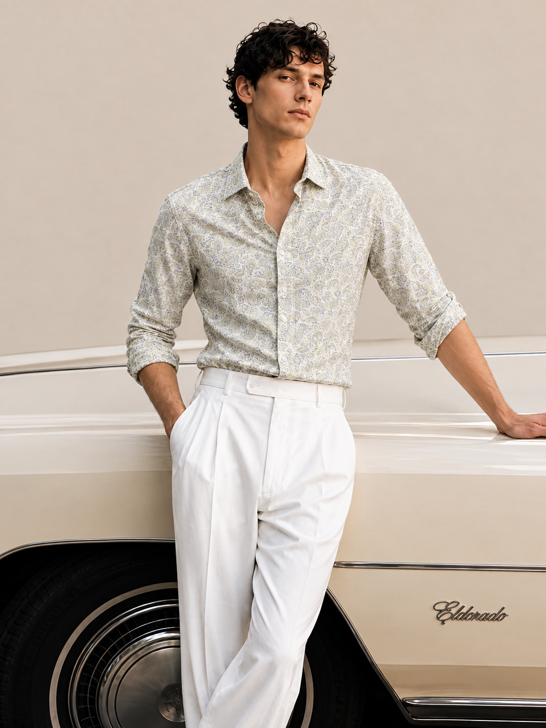 Men White Printed Cotton Shirt