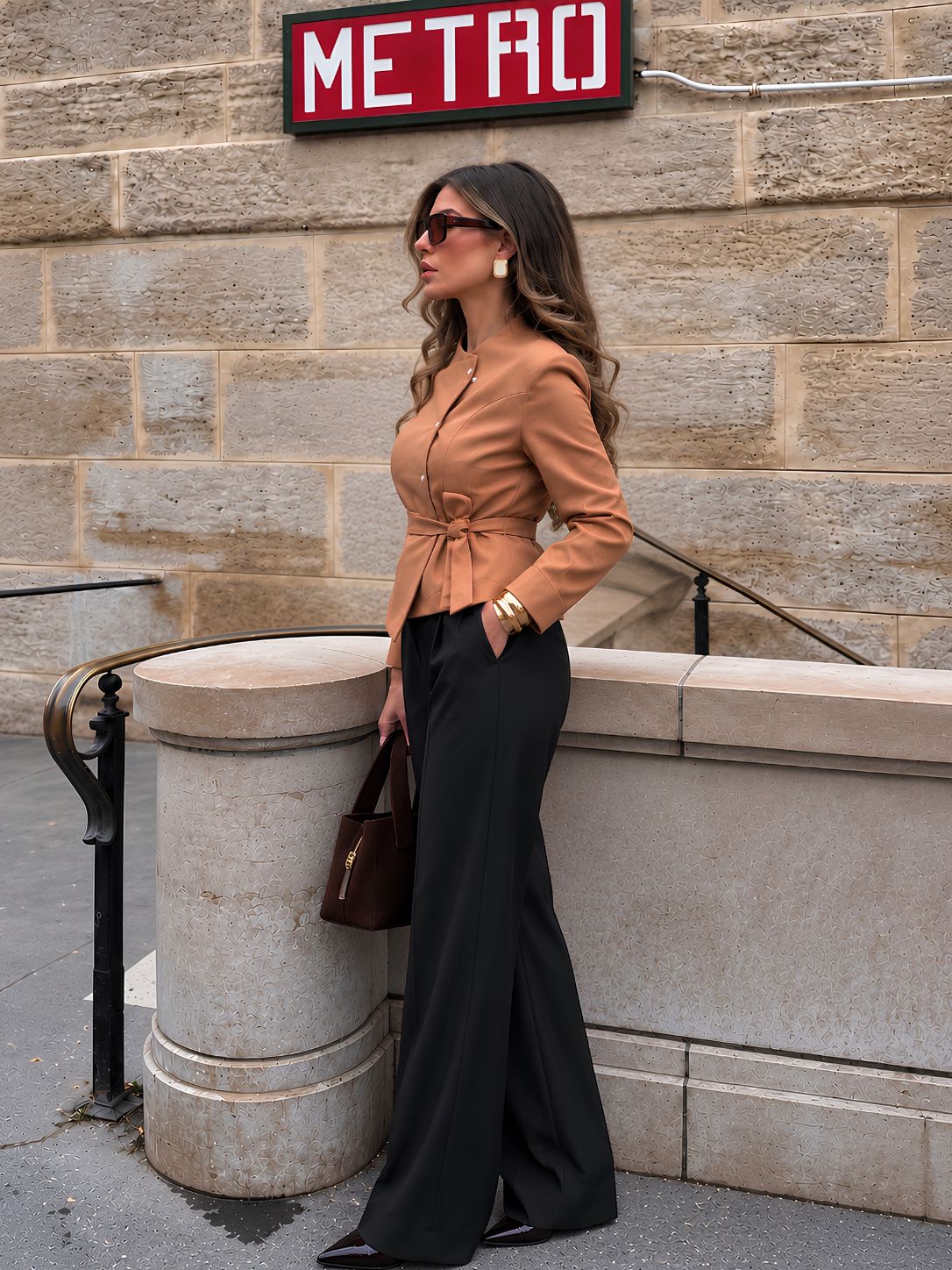 Round Neck Blazer With Belt