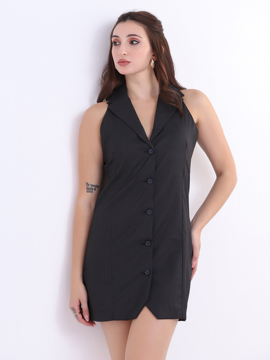 Women Black stripes short dress
