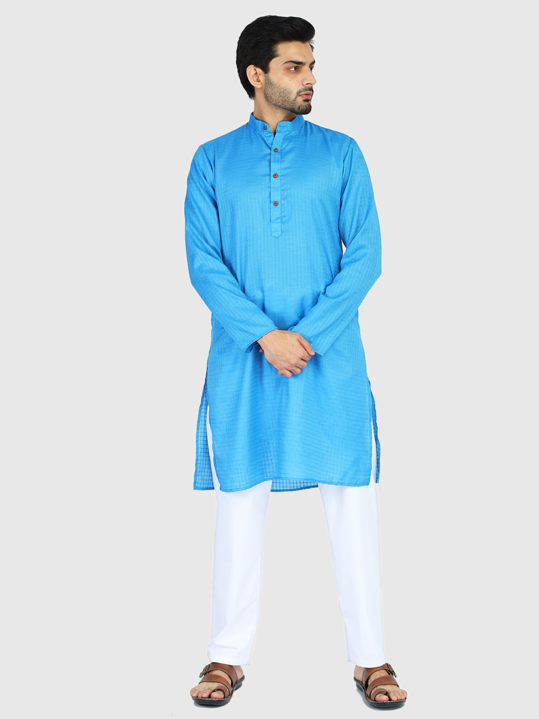 Men Blue Cotton Kurta Set