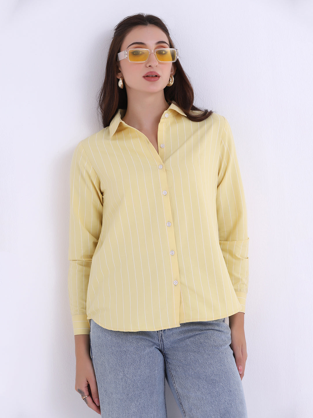 Women Yellow Striped casual shirt