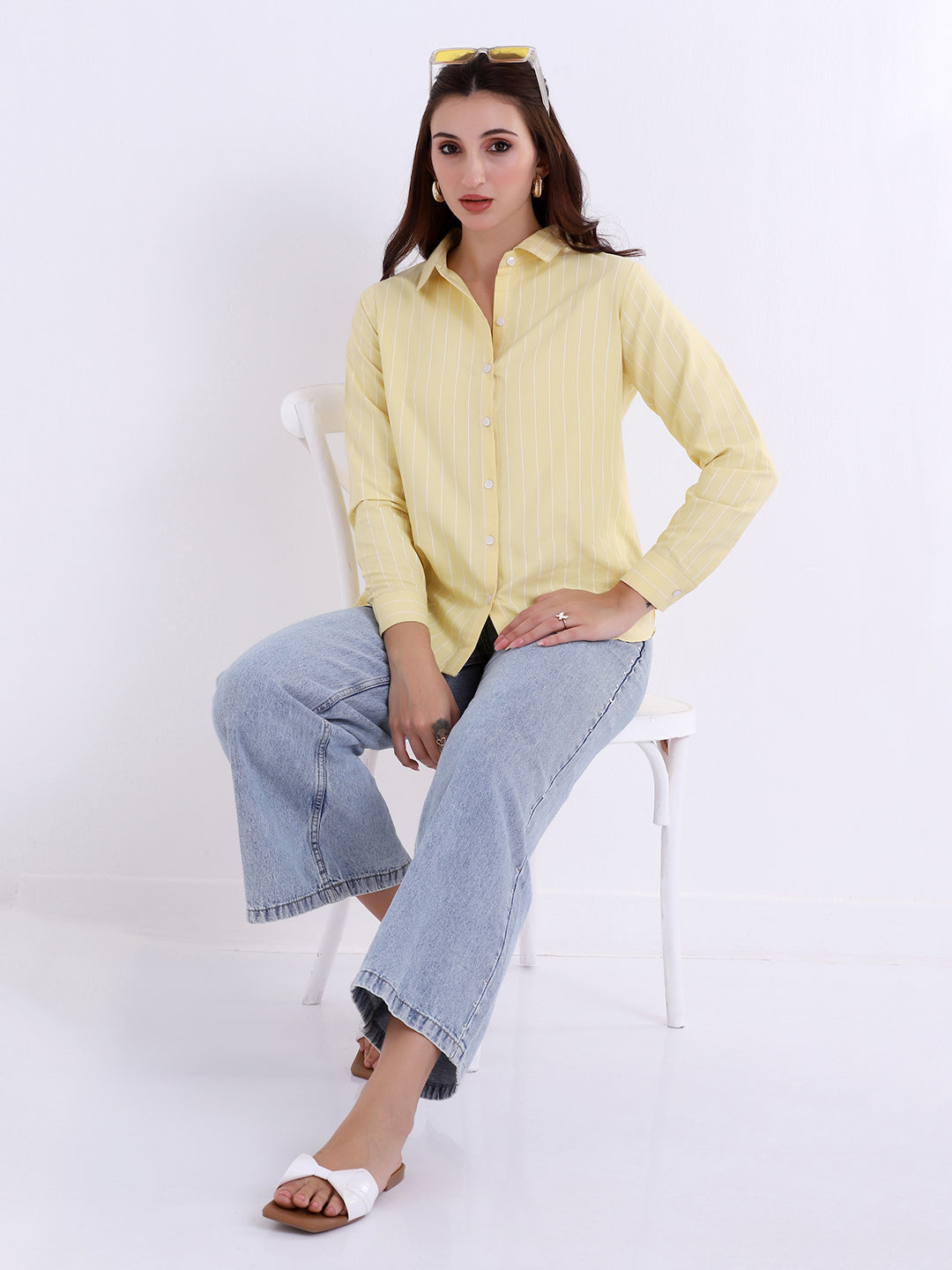 Women Yellow Striped casual shirt