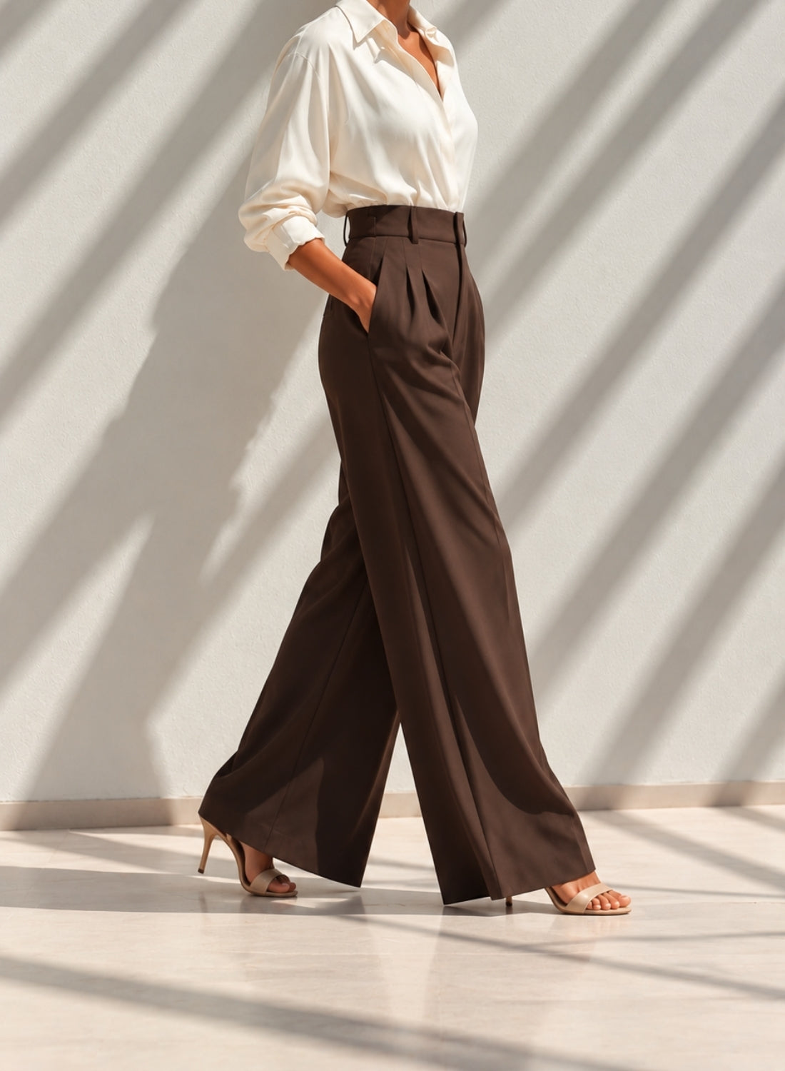 Brown Pleated wide Leg Trousers