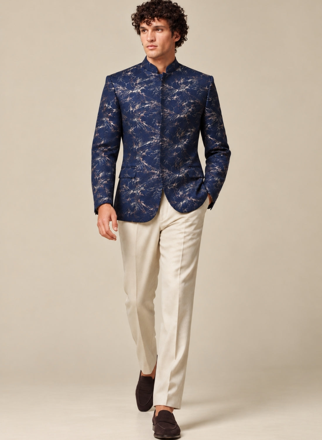 Printed Suede Bandgala Blazer
