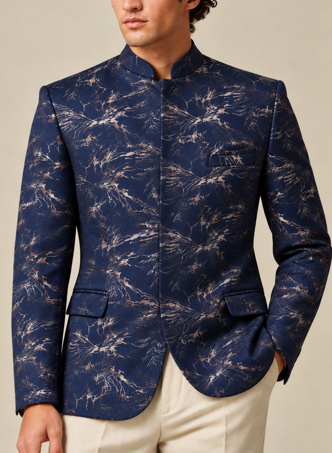 Printed Suede Bandgala Blazer