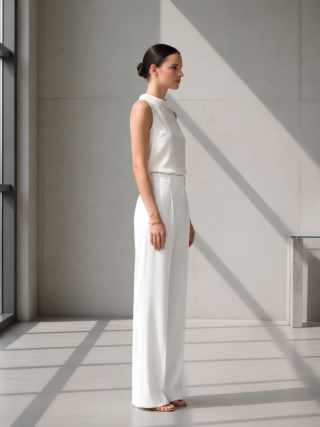 White wide leg women trousers