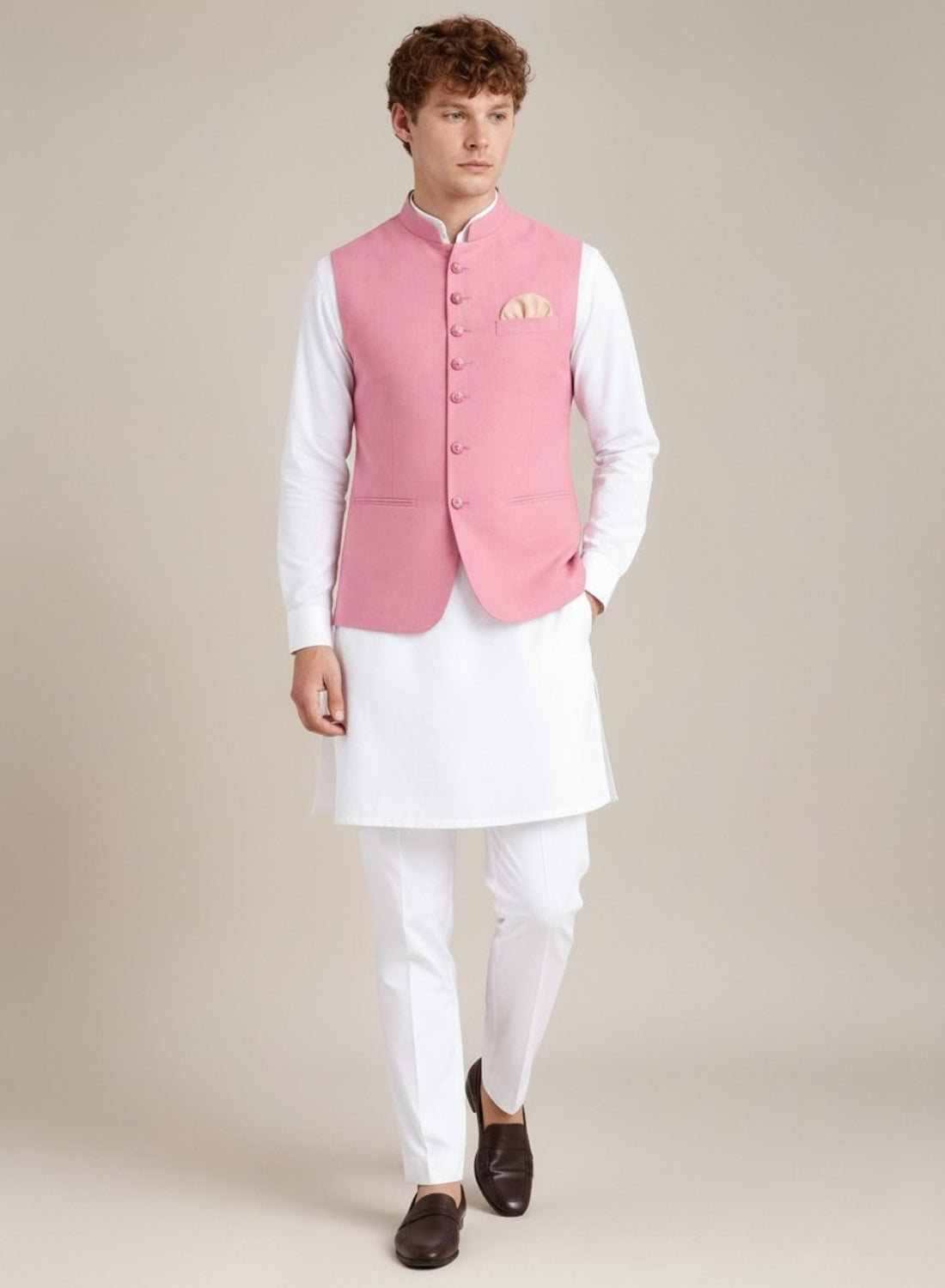 Men Pink 9 Button Nehru Jacket
