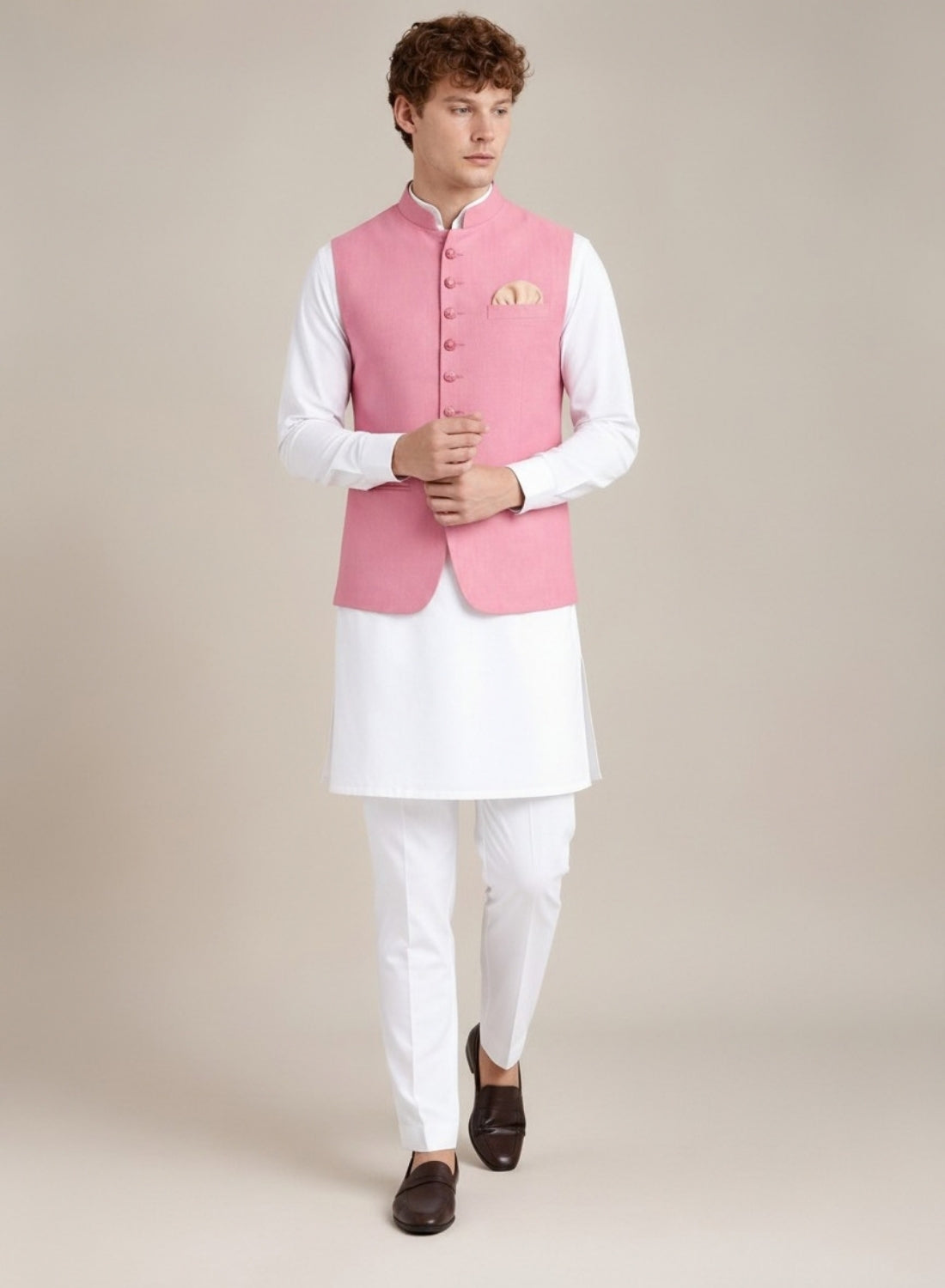 Men Pink 9 Button Nehru Jacket