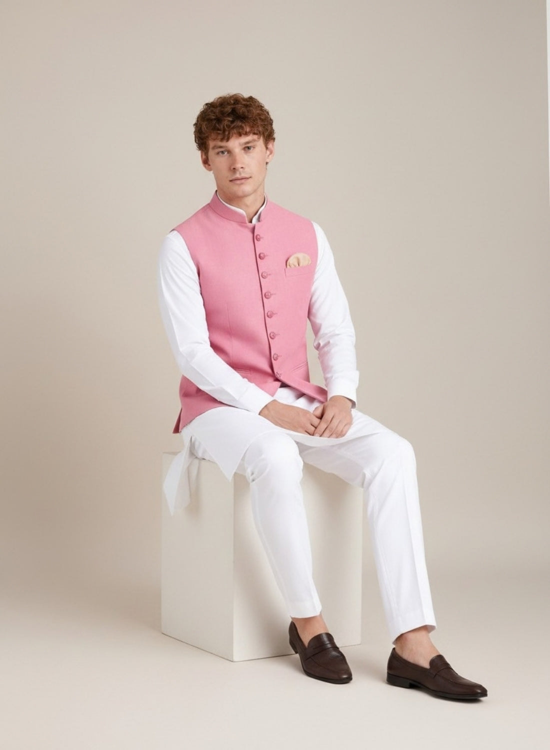 Men Pink 9 Button Nehru Jacket