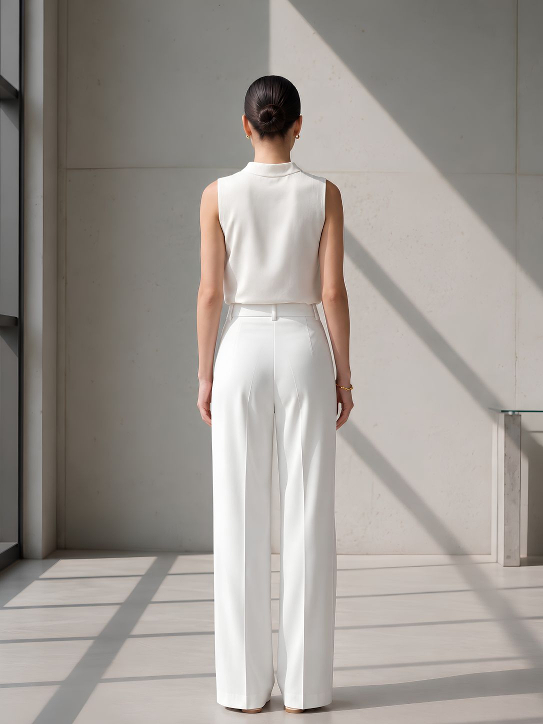 White wide leg women trousers