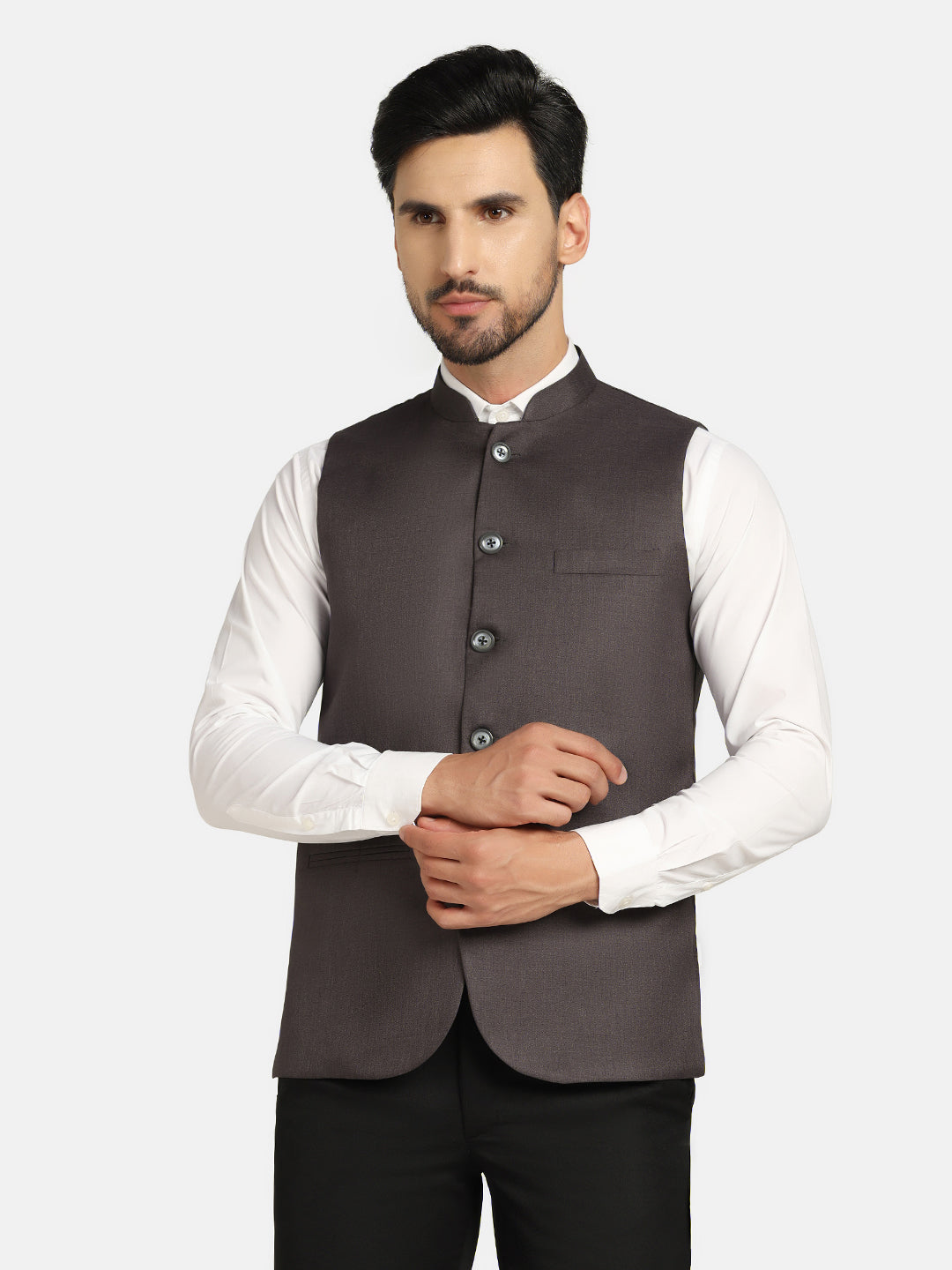 Men Grey Solid Nehru Jacket - Tahvo India