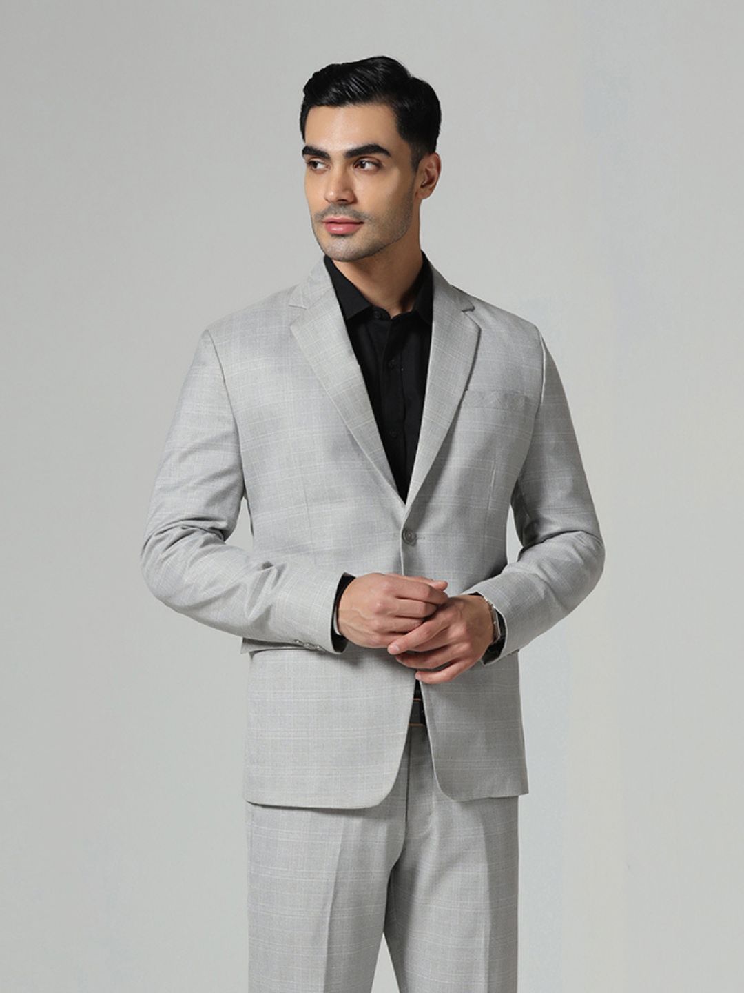 Men Light Grey Check Blazer