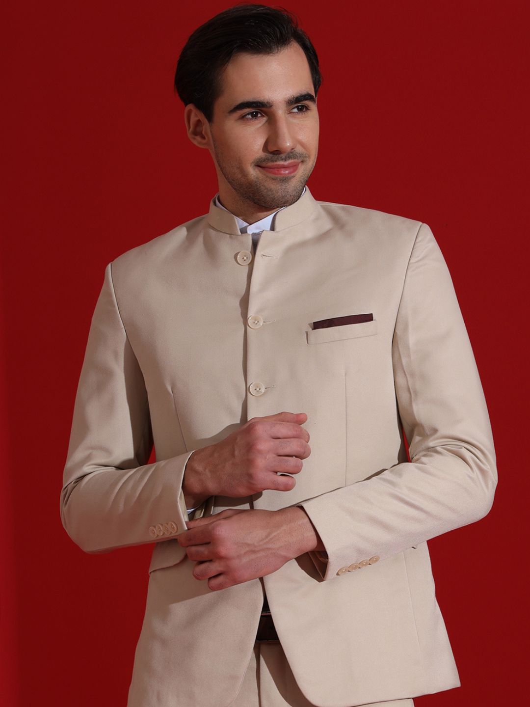 Beige Men Bandgala Blazer