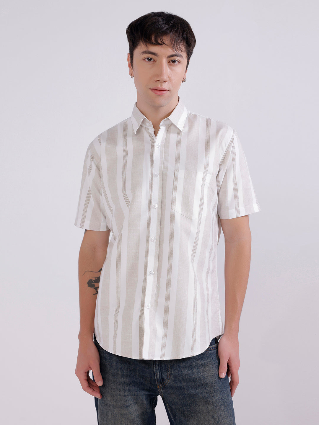 Light Beige stripes casual shirt