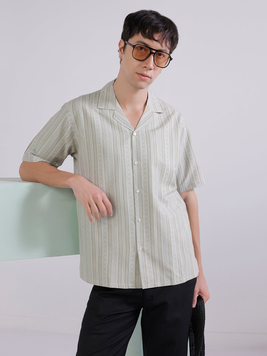 Mens green boxy casual shirt