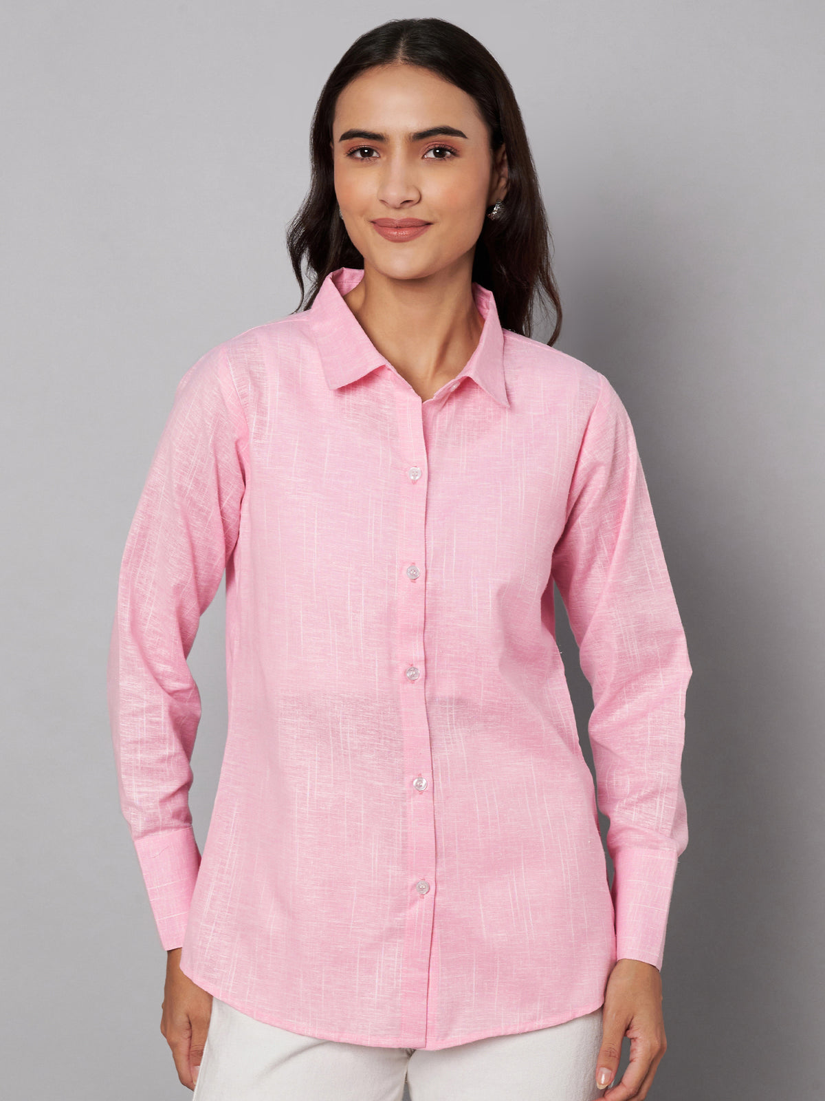 Women pink linen shirt