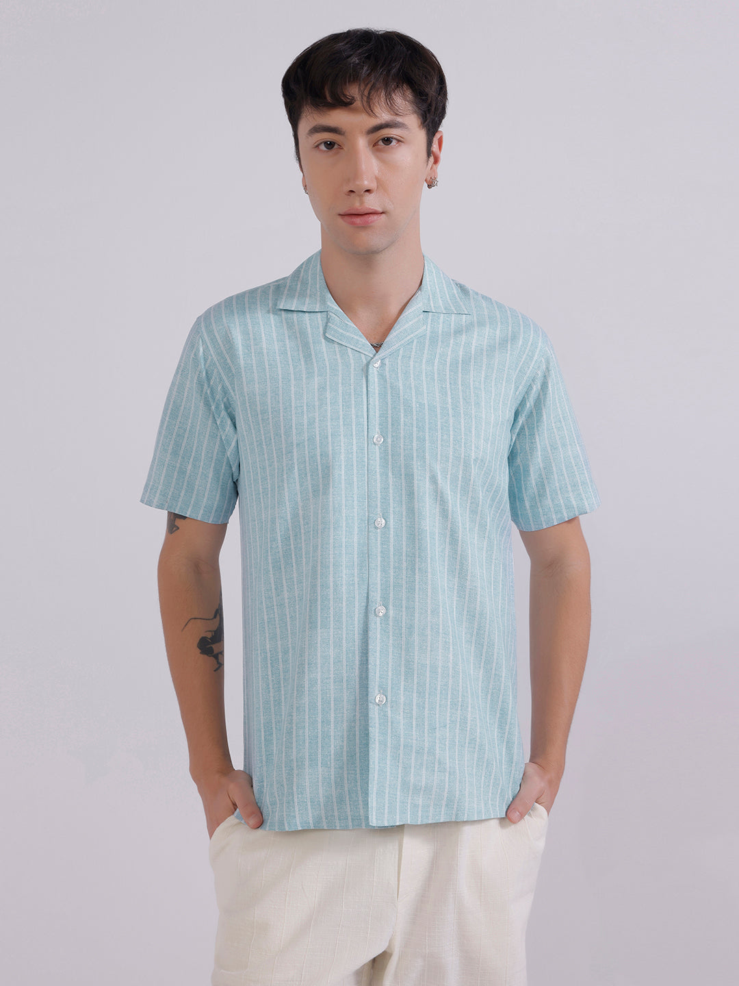 Mens Aqua Blue boxy casual shirt