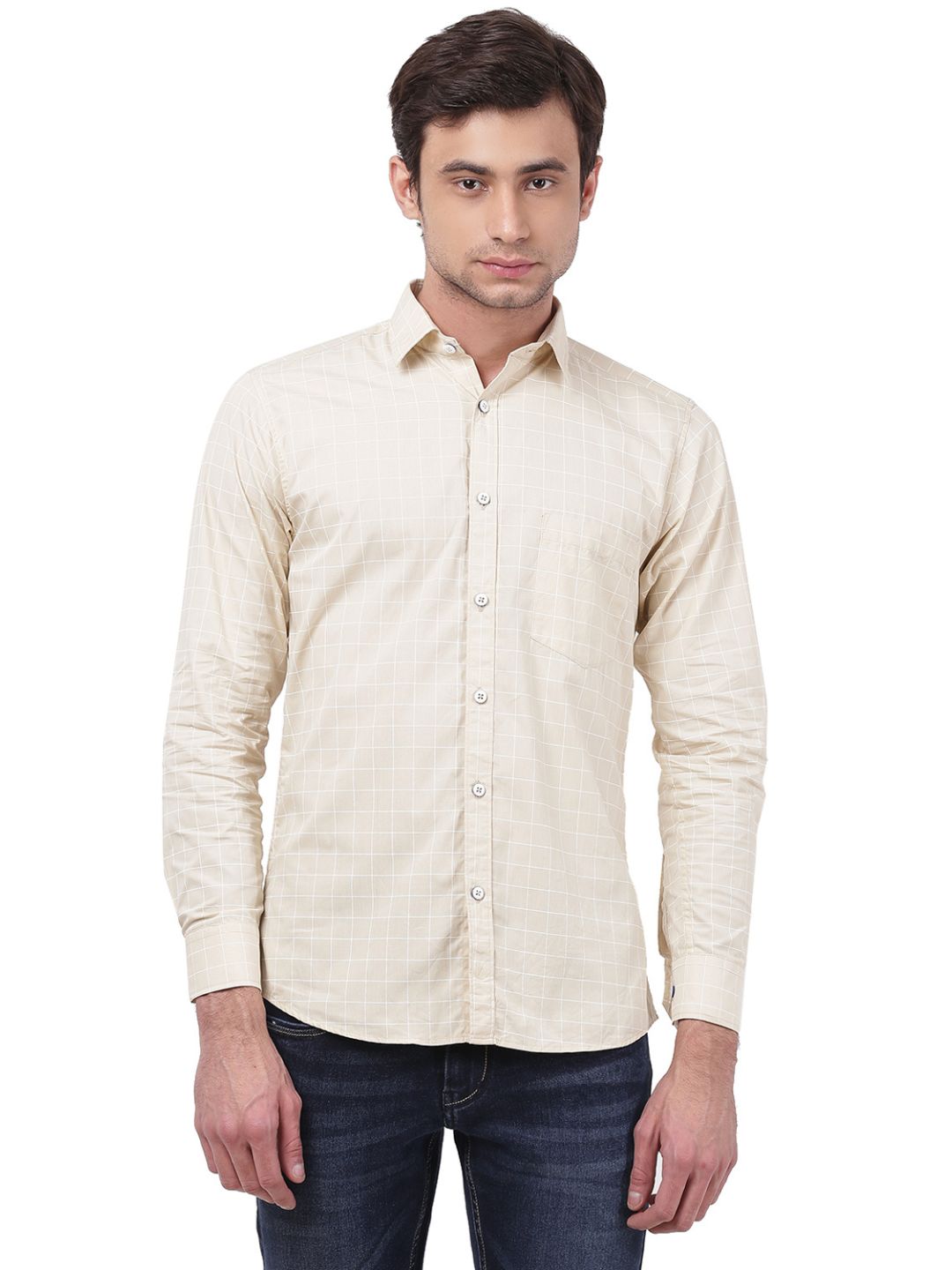 Men Beige Check Shirt
