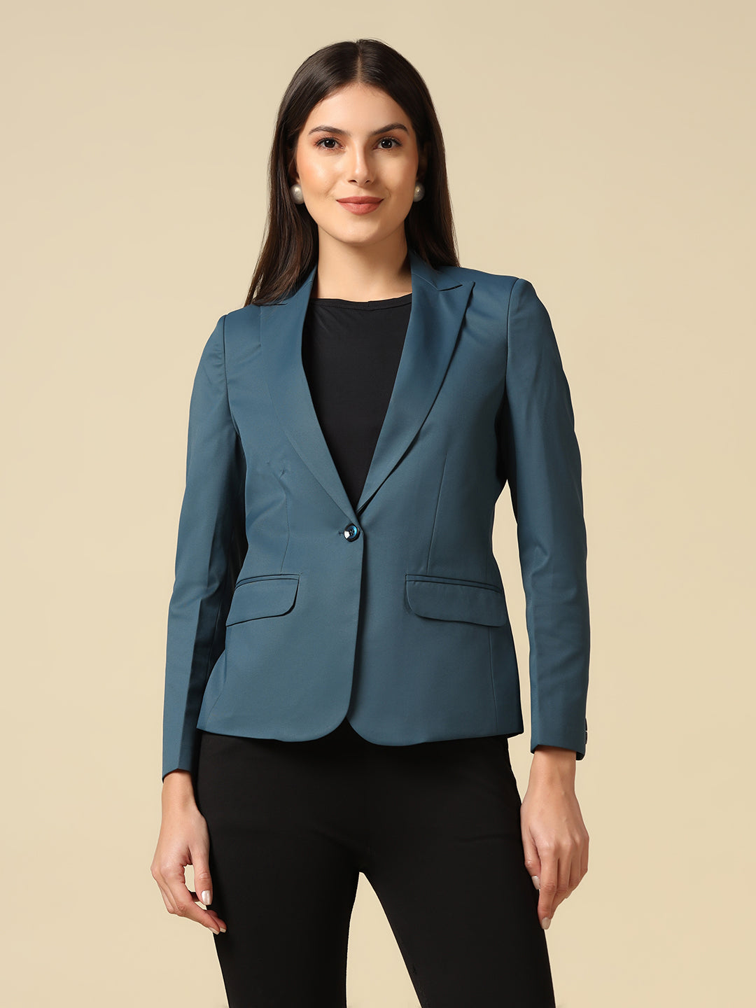 Women Blue Single Breasted Blazer - Tahvo India