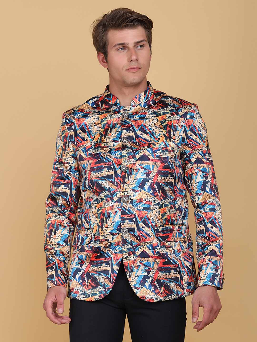 Men Printed Bandgala Blazers