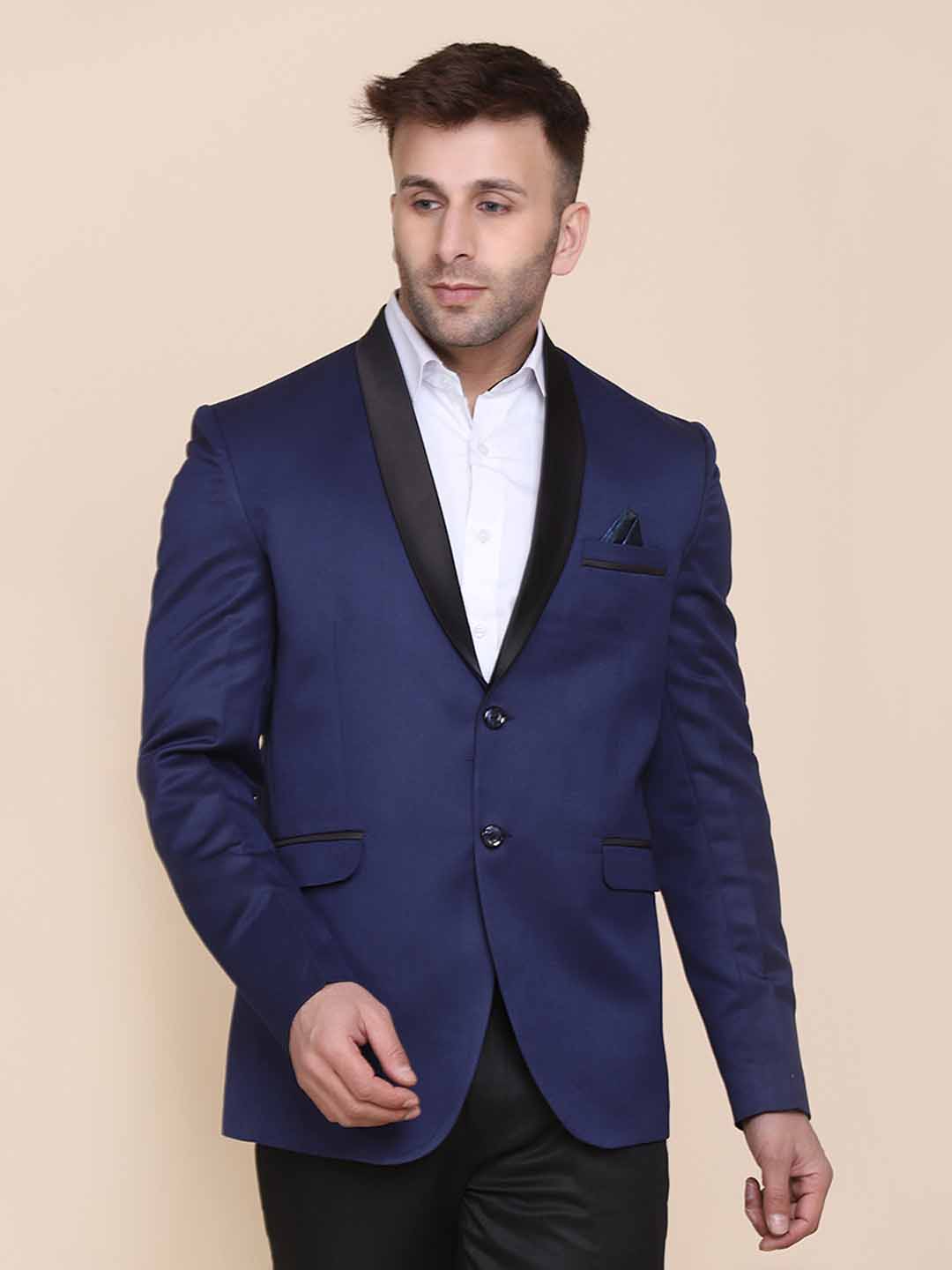 Men Blue Tuxedo With Hanky - Tahvo India