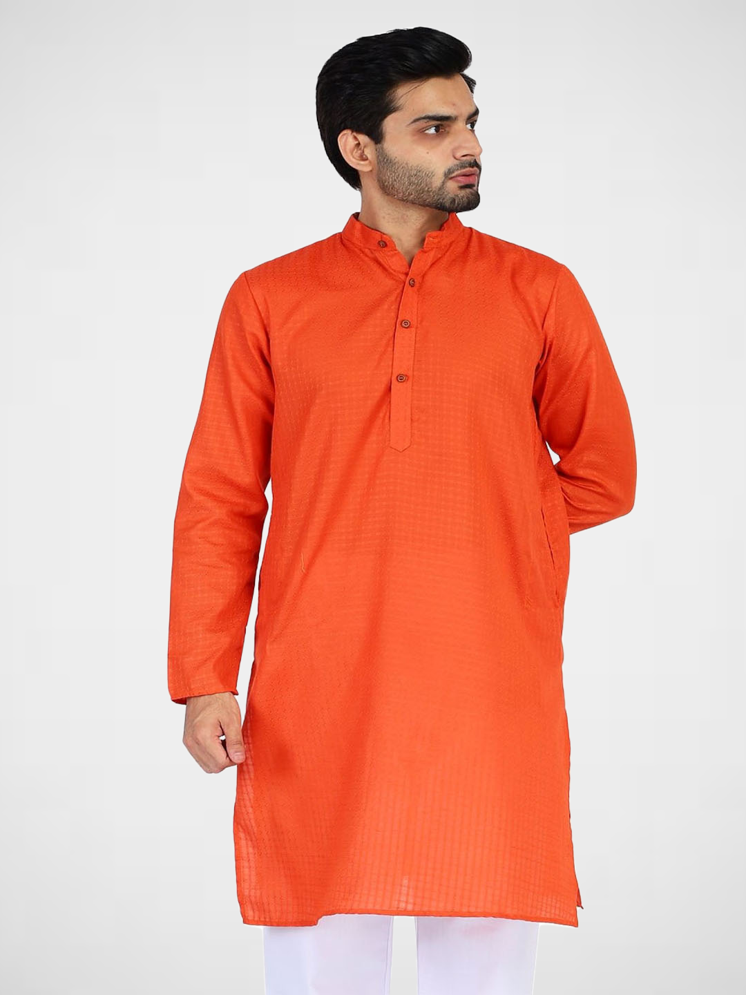Men Orange Cotton Kurta - Tahvo India