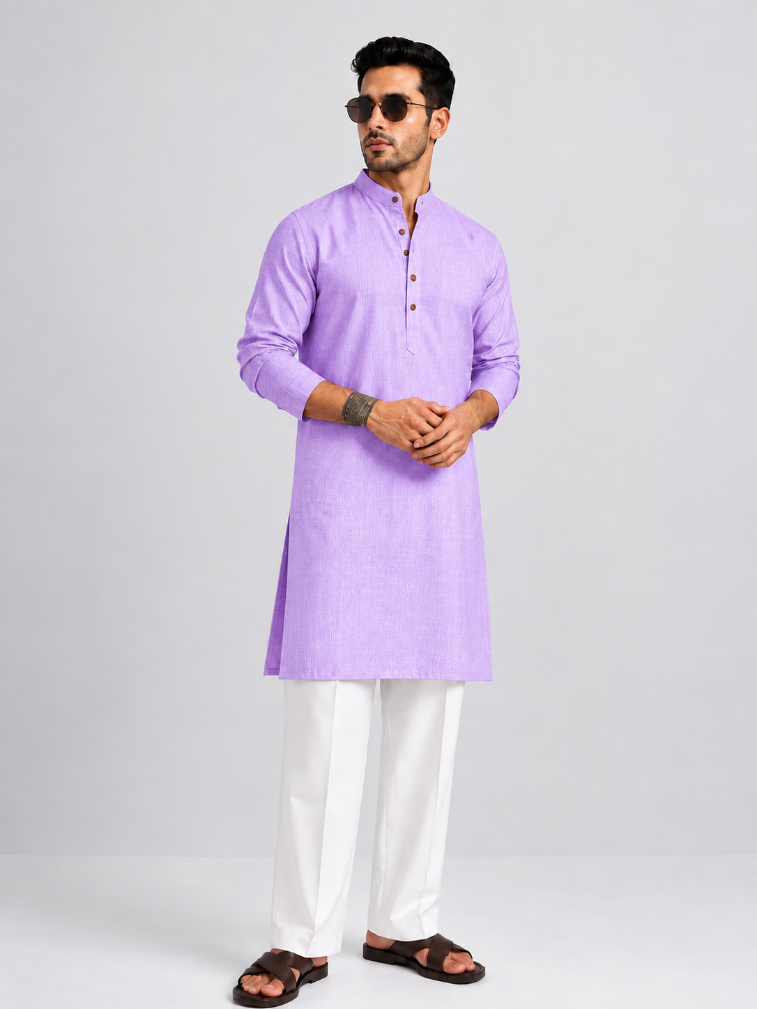Men Purple Solid Kurta