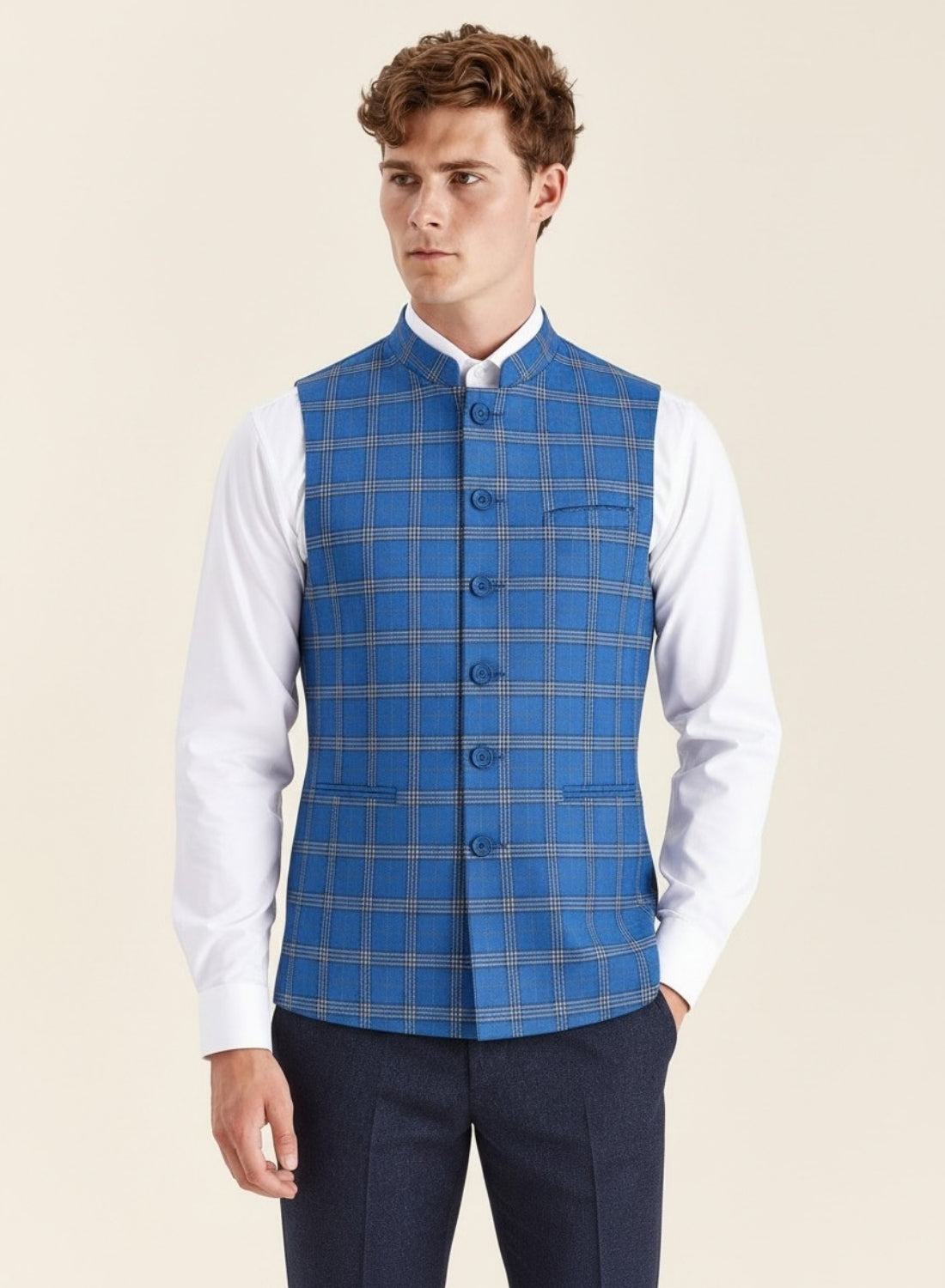 Checkered tweed Nehru Jacket