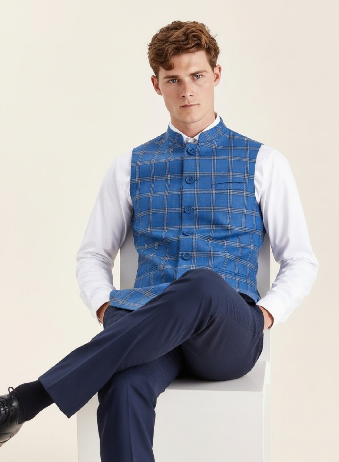 Checkered tweed Nehru Jacket