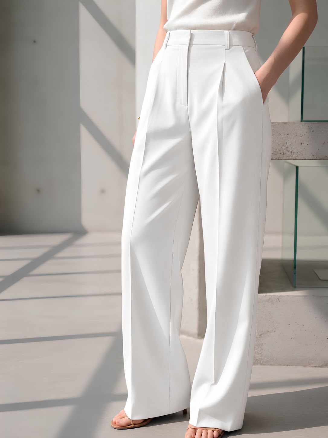 White wide leg women trousers