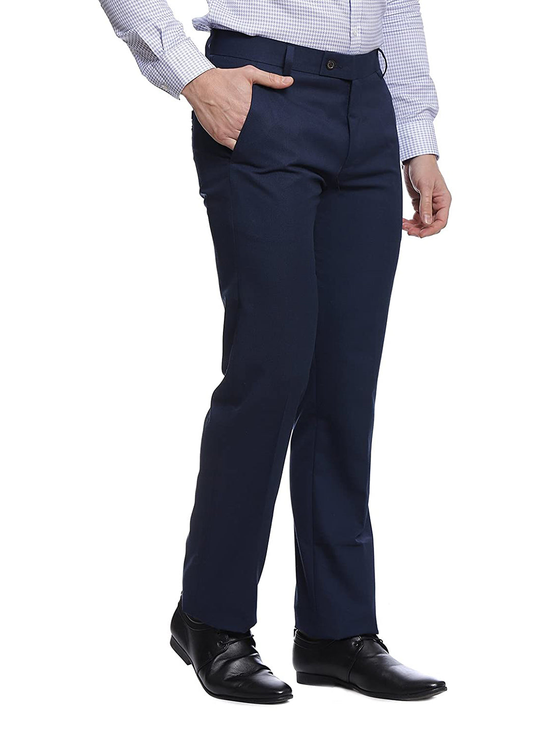 Men Blue Stretchable Formal Trousers - Tahvo India
