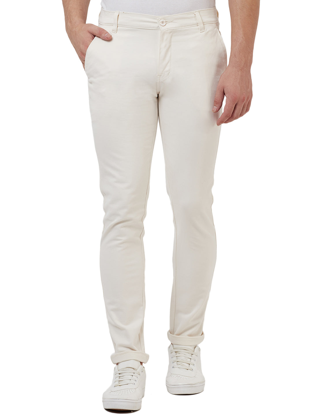 Men White Regular Fit Trousers - Tahvo India