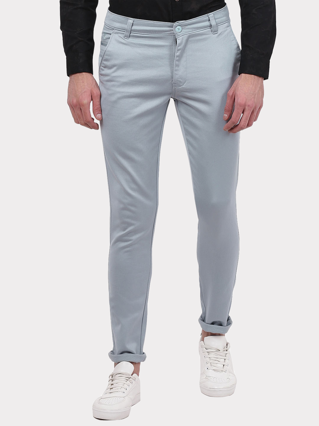 Men Light Blue Solid Cotton Pants - Tahvo India