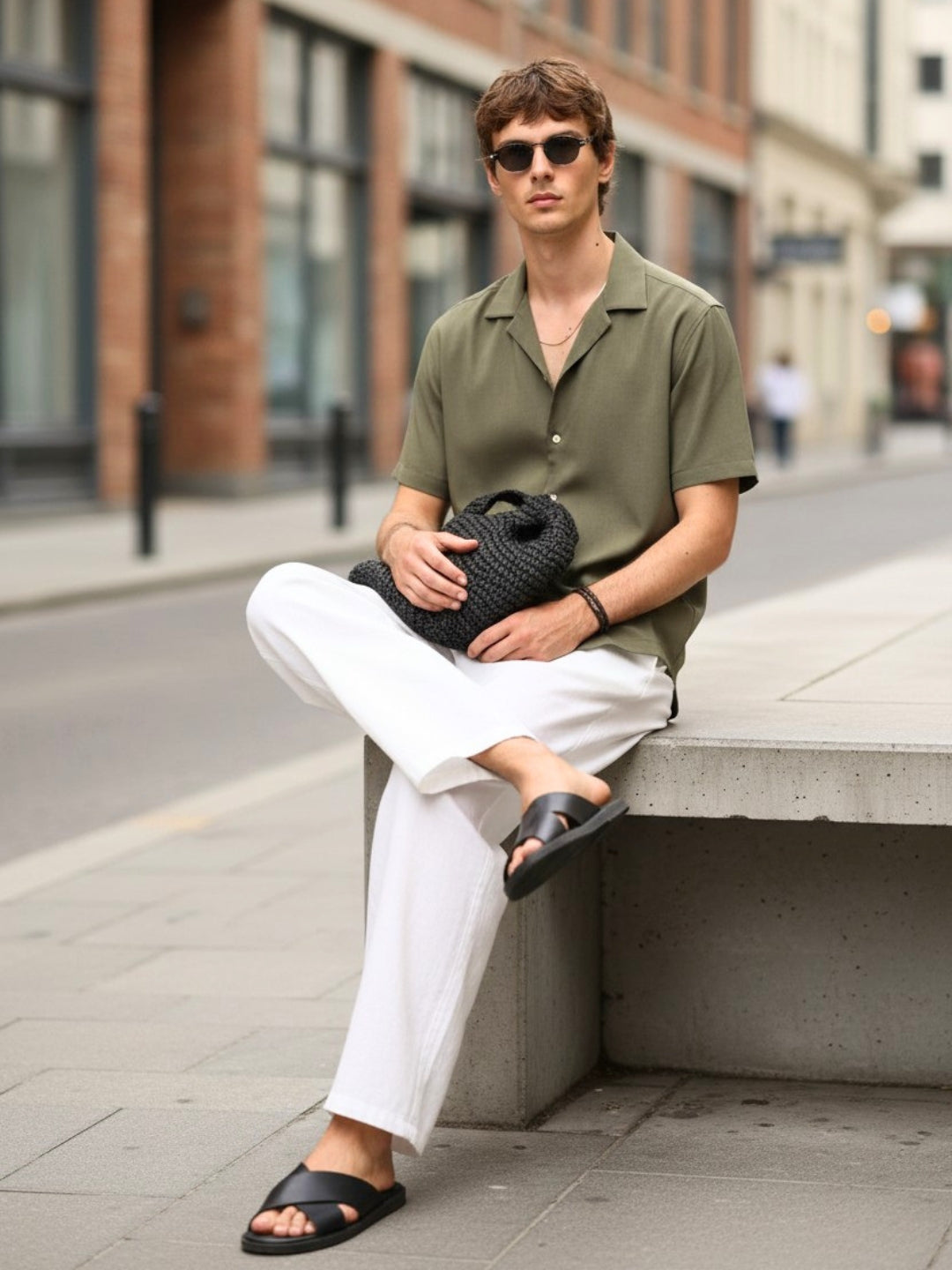 Versatile Olive Short-Sleeve Shirt for Men