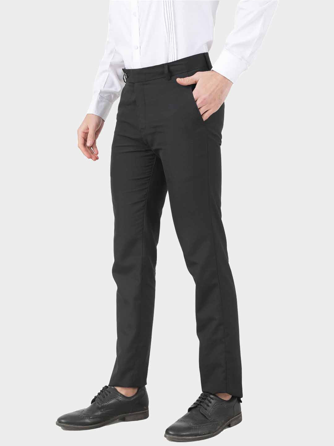 Men Black Lycra Formal Trouser - Tahvo India