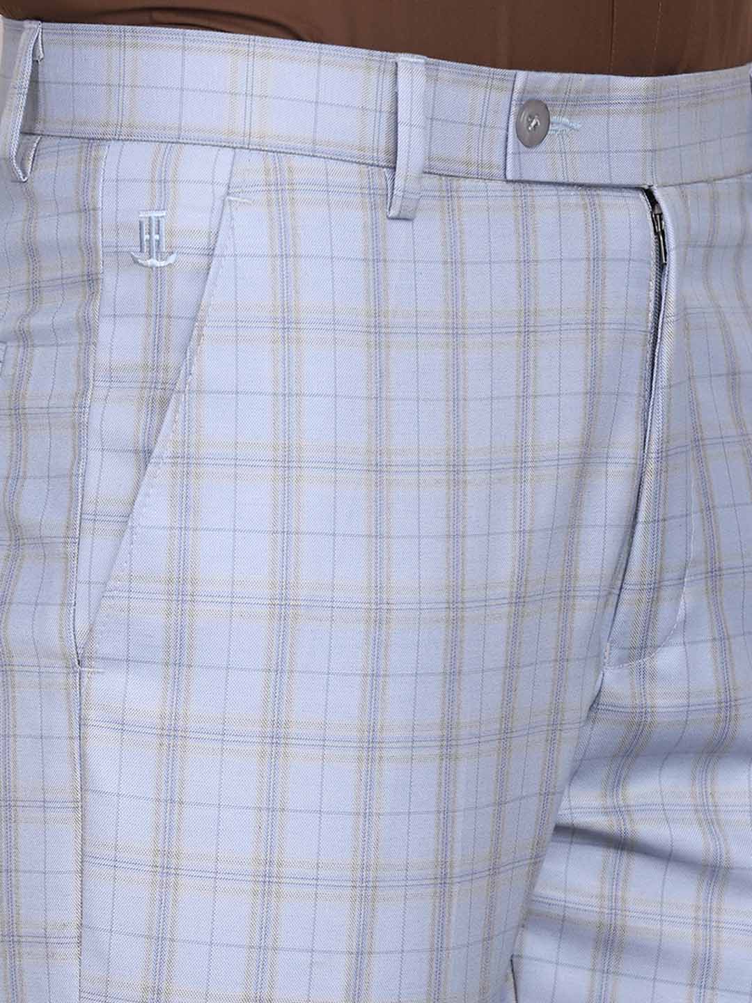 Men Formal Blue Checkered Trousers - Tahvo India