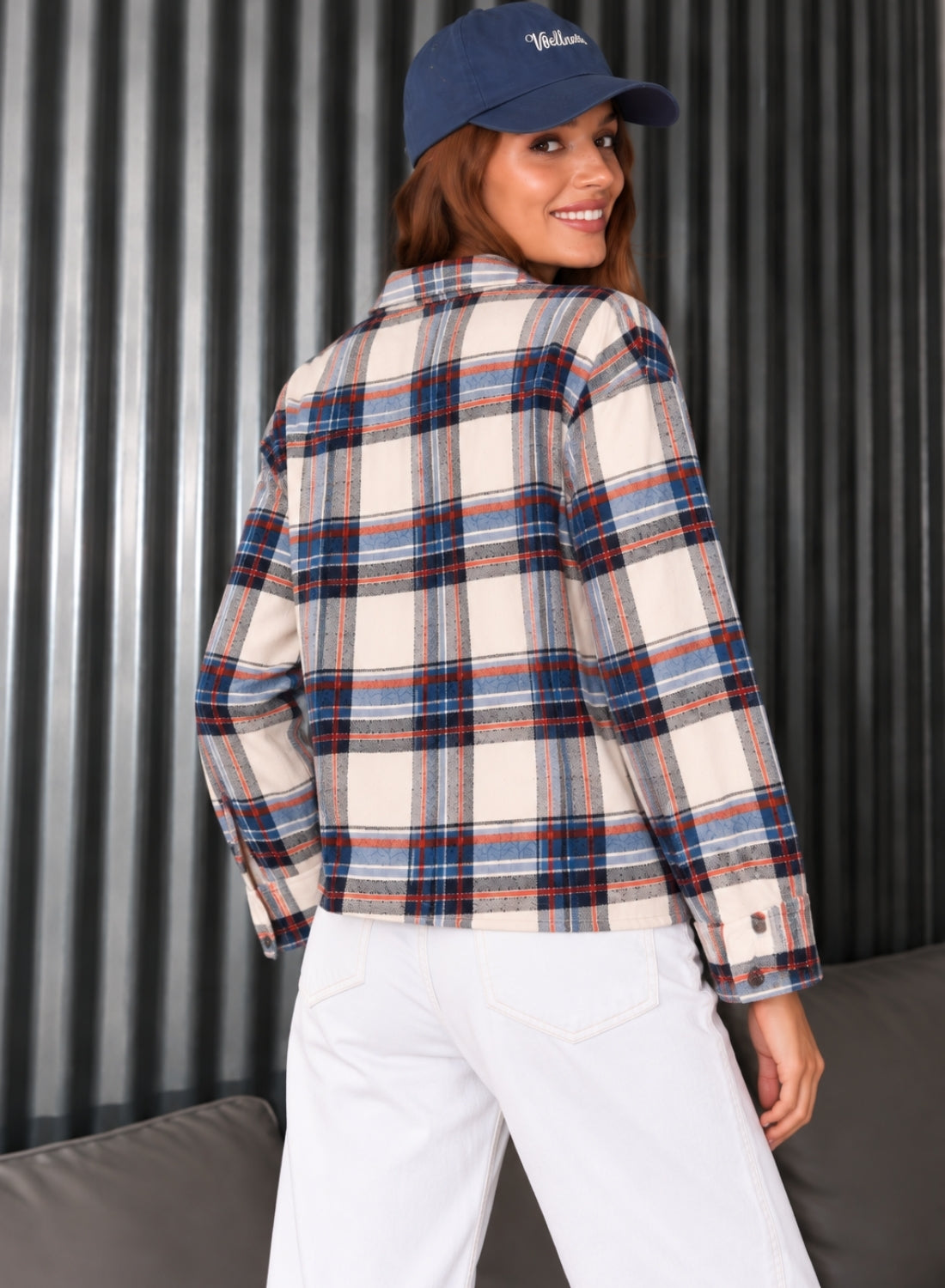 Cream Checkered Women Flannel Shirt