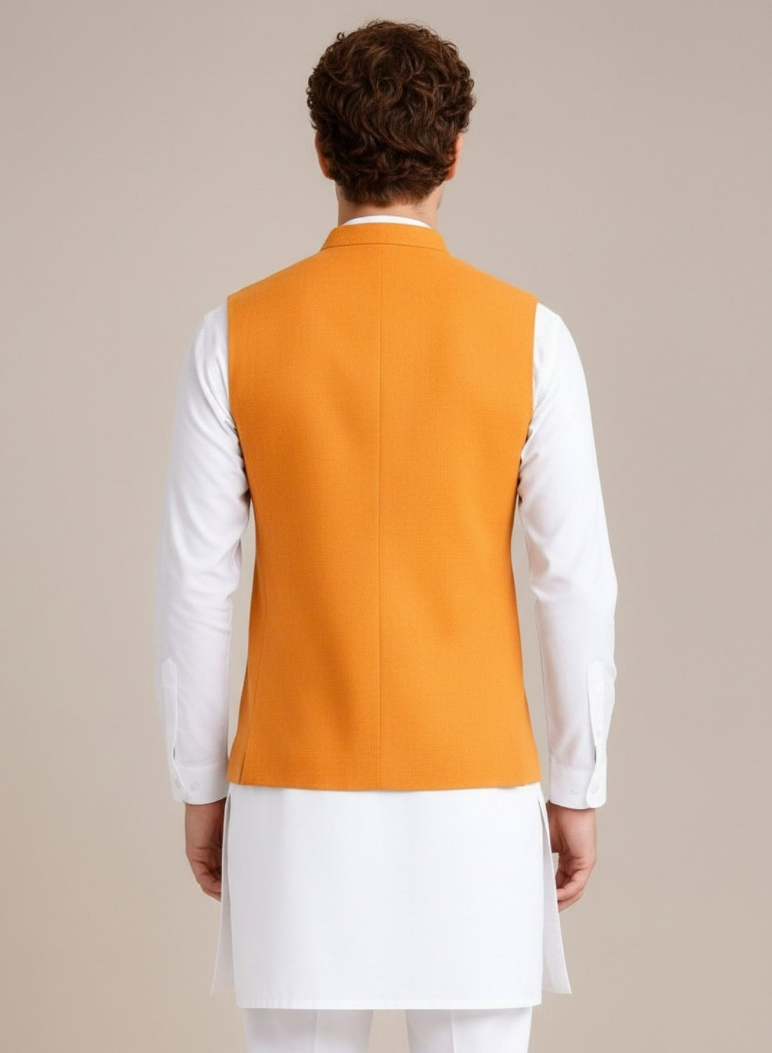 Men Orange Textured Nehru Jacket