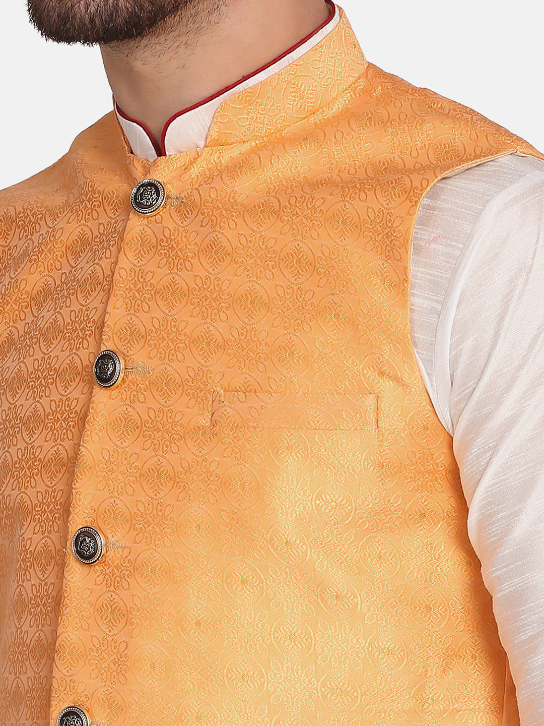 Men Orange Silk Blend Nehru Jacket - Tahvo India