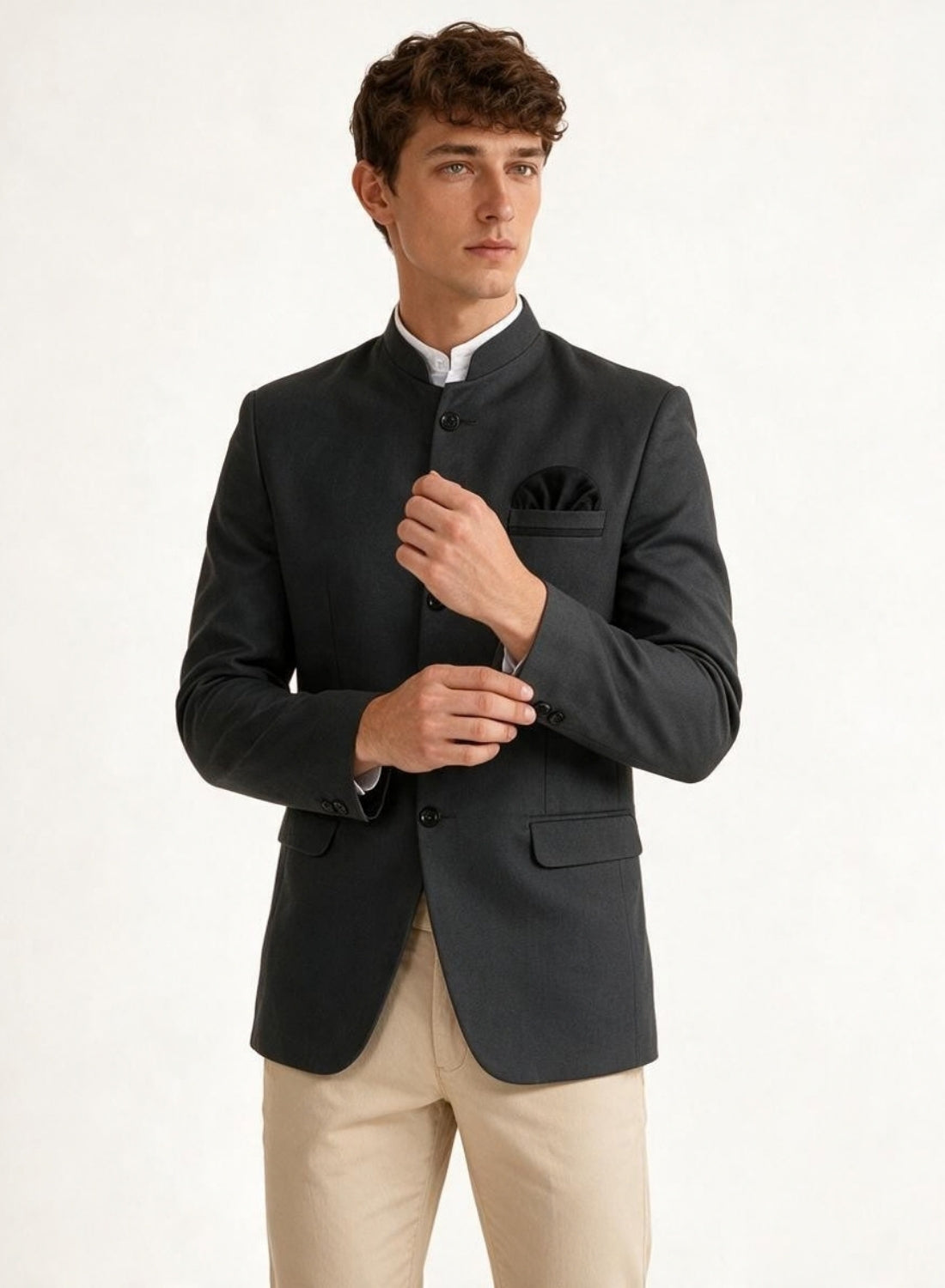Grey Bandgala Blazer With Hanky