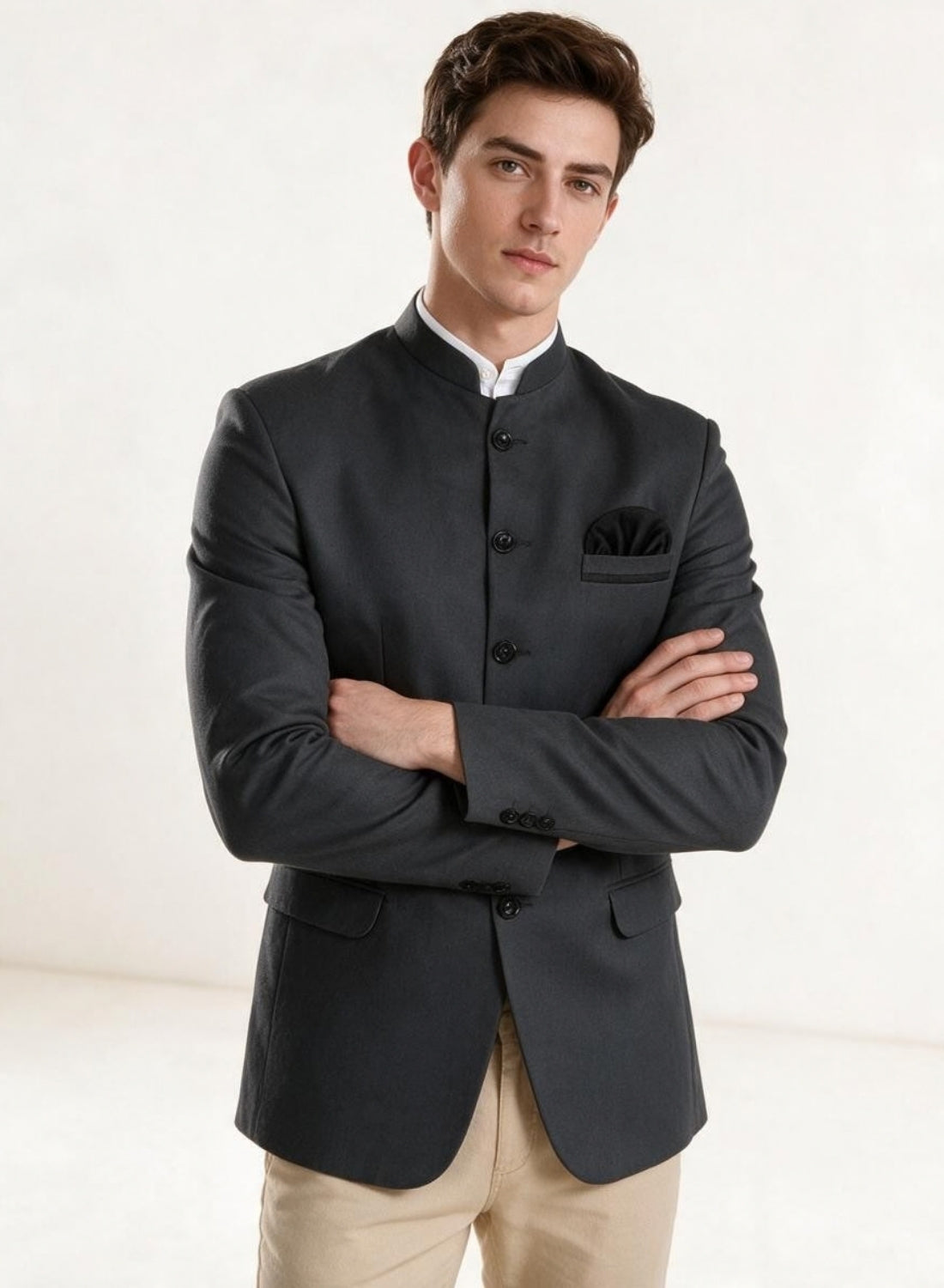 Grey Bandgala Blazer With Hanky